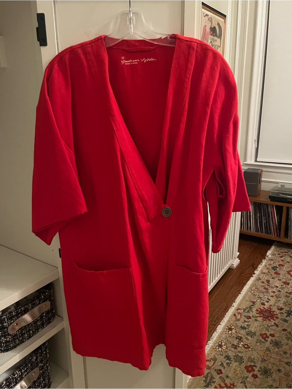 Women’s Red canvas Cardigan with Front Button